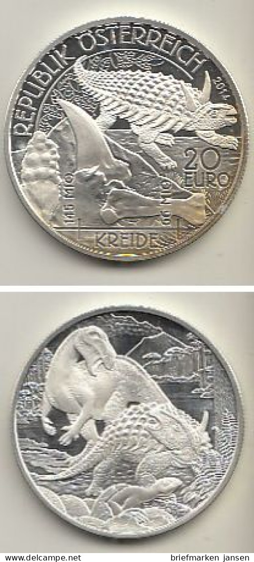 Österreich Nr. 414, Panzerdinosaurier, Silber  (20 Euro) - Autriche