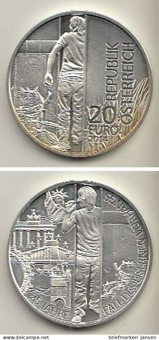 Österreich Nr. 417, Junge Am Mauerdurchbruch, Silber  (20 Euro) - Autriche