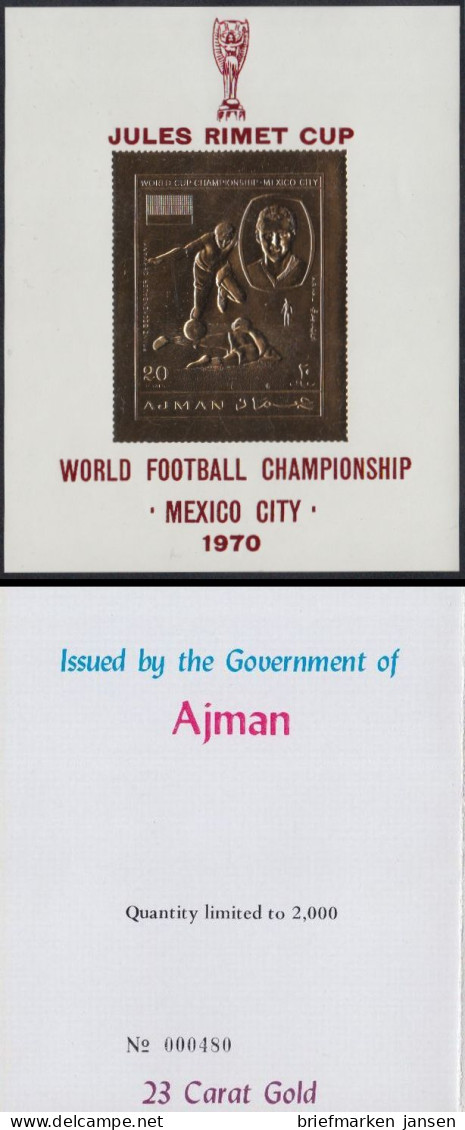 Ajman Mi.Nr. Block 194 Fußball-WM 1970, Franz Beckenbauer, Eingeprägte Zähnung - Altri - Asia