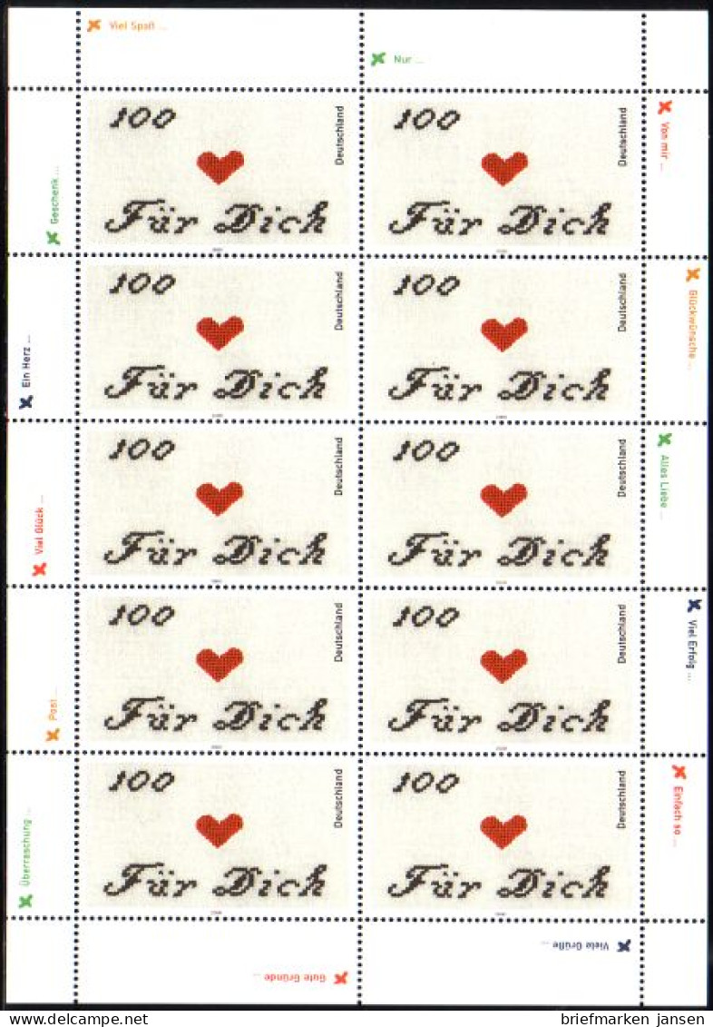 D,Bund Mi.Nr. Klbg. 2138 Post, Stickerei Herz Und Für Dich (m.10x2138) - Andere & Zonder Classificatie