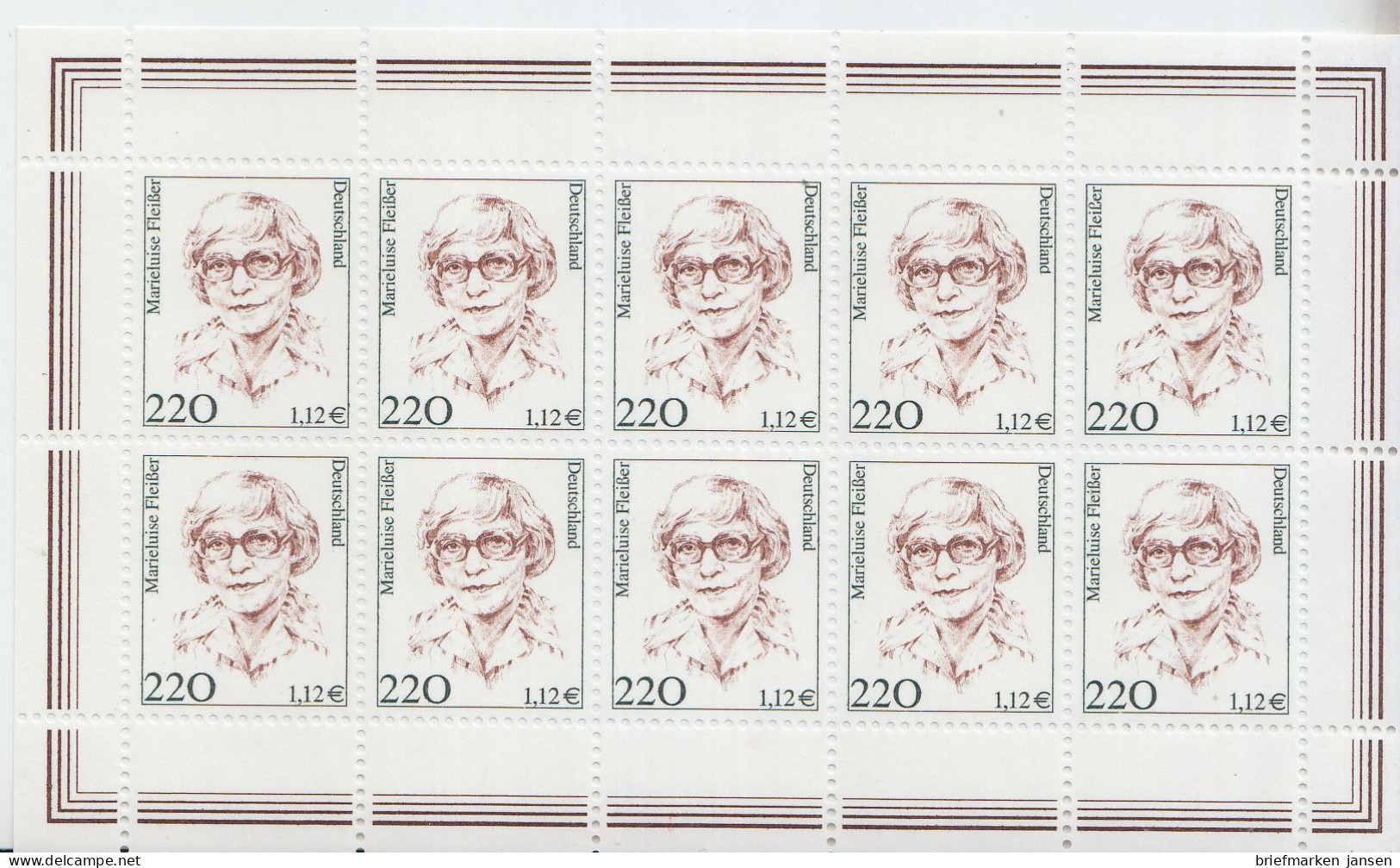 D,Bund Mi.Nr. Klbg. 2158 Freimarken "Frauen", Marieluise Fleißer (m.10x2158) - Sonstige & Ohne Zuordnung