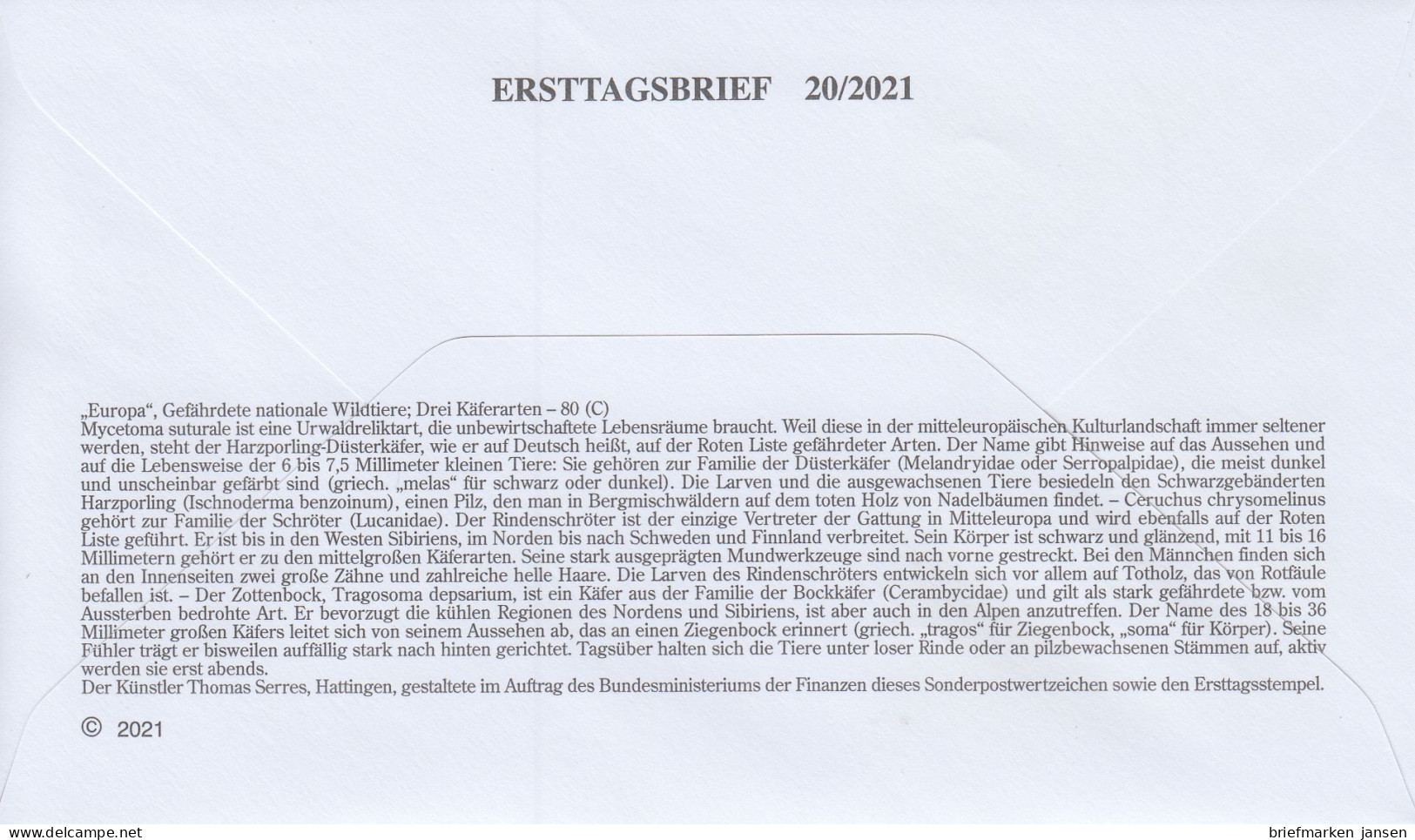 D,Bund Mi.Nr. 3605 Europa 2021, Gefährdete Wildtiere (80) - Sonstige & Ohne Zuordnung