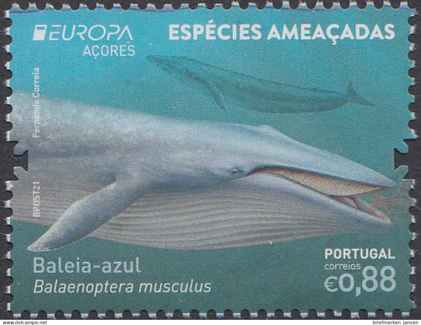 Portugal-Azoren MiNr. 654 Europa 2021, Gefährdete Wildtiere, Blauwal - Other & Unclassified