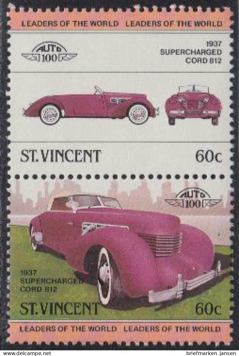 St.Vincent Mi.Nr. Zdr.666-67 Autos, Supercharged Cord 812, 1937 (2 Werte) - Swaziland (1968-...)