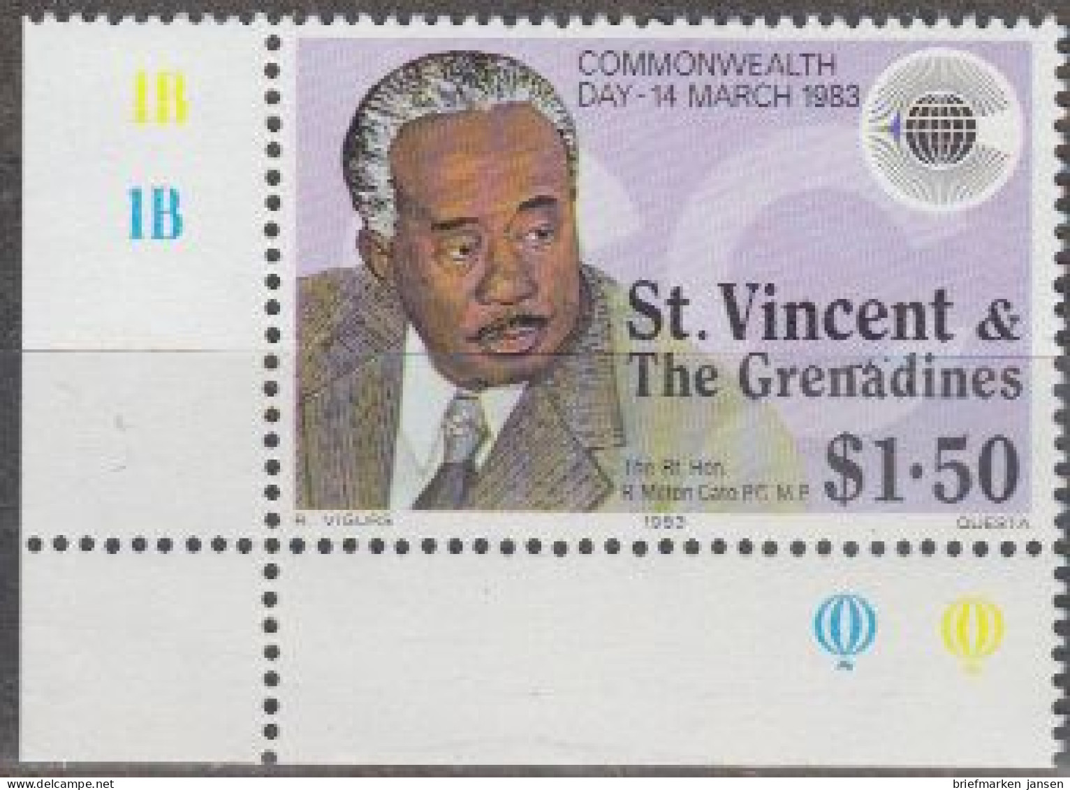 St.Vincent Mi.Nr. 653 Commonwealth-Tag 83, Premierminister R. Milton Cato (1,50) - Swaziland (1968-...)