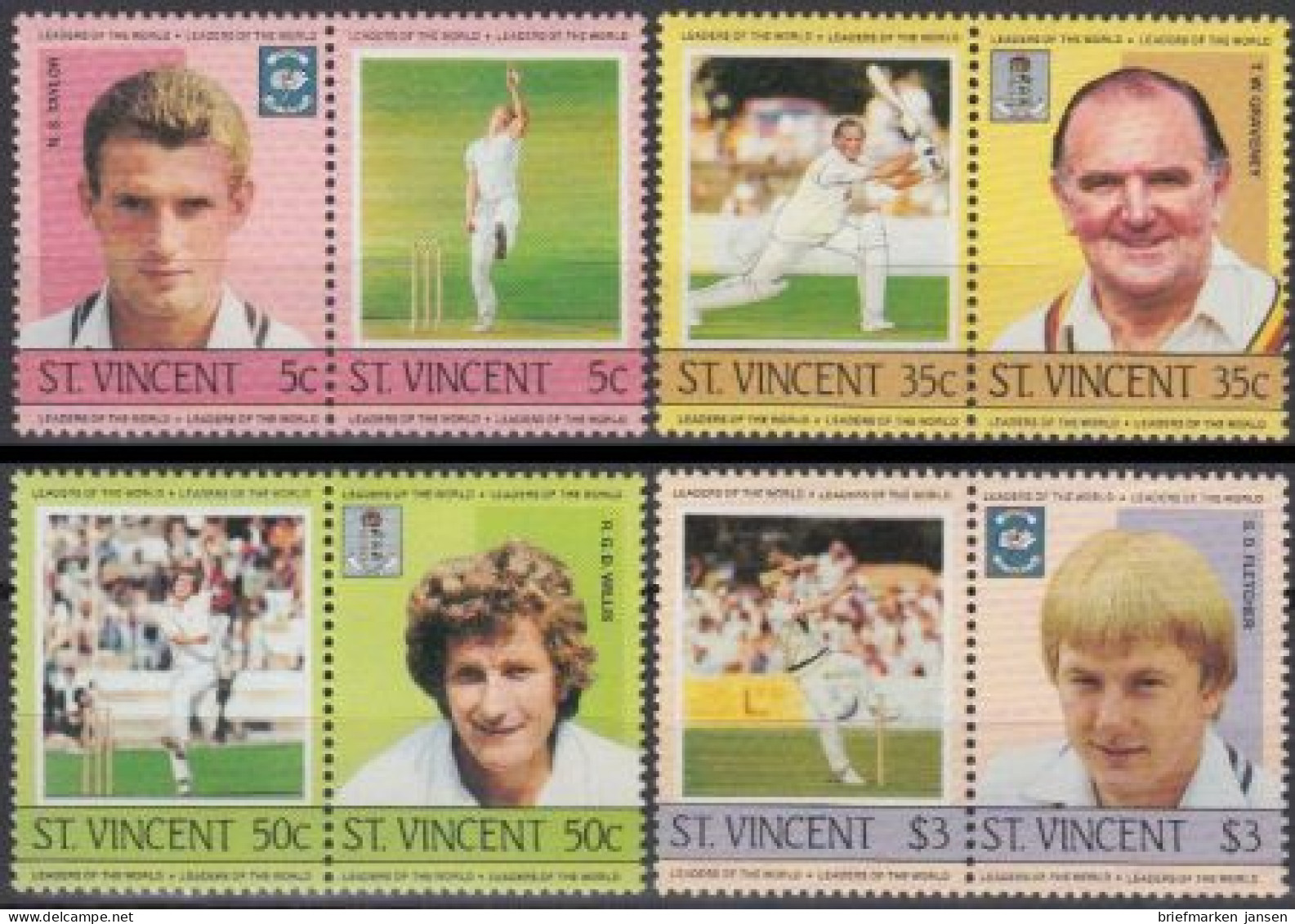 St.Vincent Mi.Nr. 778-85 Kricketspieler (4 Paare) - Swaziland (1968-...)