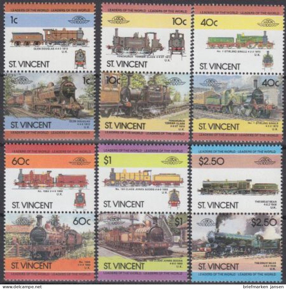 St.Vincent Mi.Nr. 808-19 Lokomotiven (6 Paare) - Swaziland (1968-...)