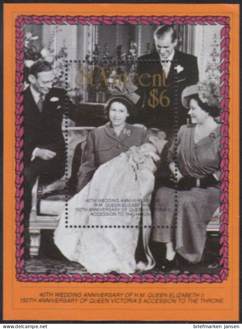 St.Vincent Mi.Nr. Block 49 40.Hochzeitstag Königin Elisabeth II, Prinz Philip - Swaziland (1968-...)