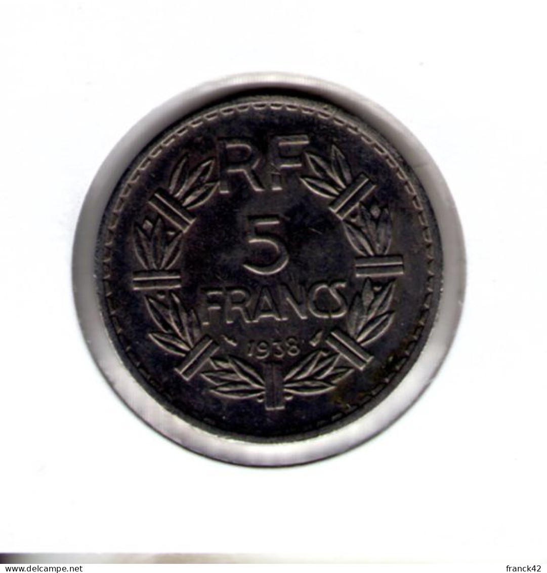 France. 5 Francs Lavrillier Nickel  1938 - 5 Francs