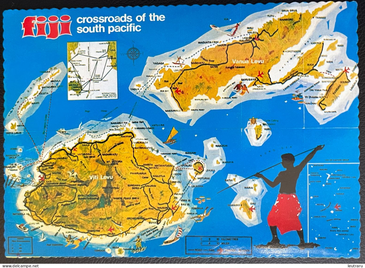 Fiji Crossroads Of The South Pacific, Map Of Islands Postcard Posted With Stamp - Fidschi