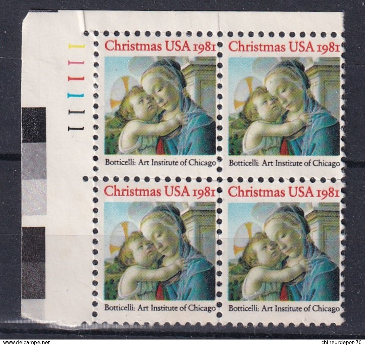 Noël États-Unis 1981 EN BLOC DE 4 ET BORD DE FEUILLE 11111 - Plate Blocks & Sheetlets