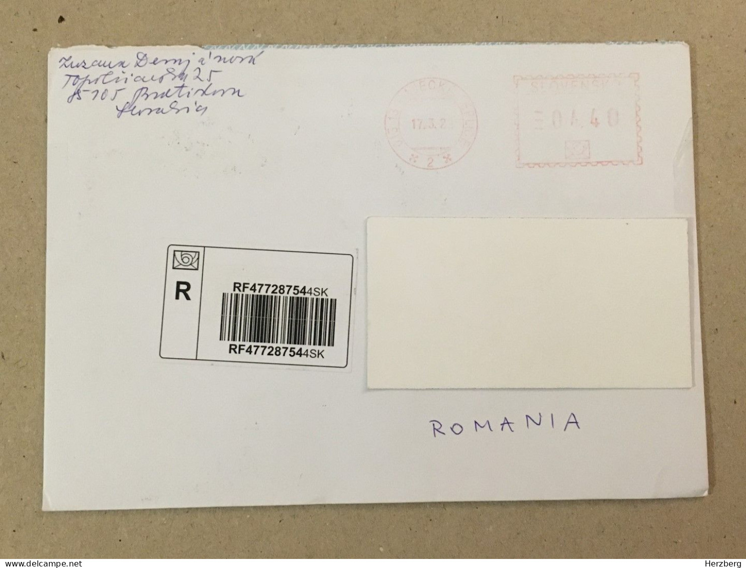 Slovakia Slovensko Used Letter Stamp Circulated Cover Registered Barcode Label Printed Sticker 2021 - Briefe U. Dokumente