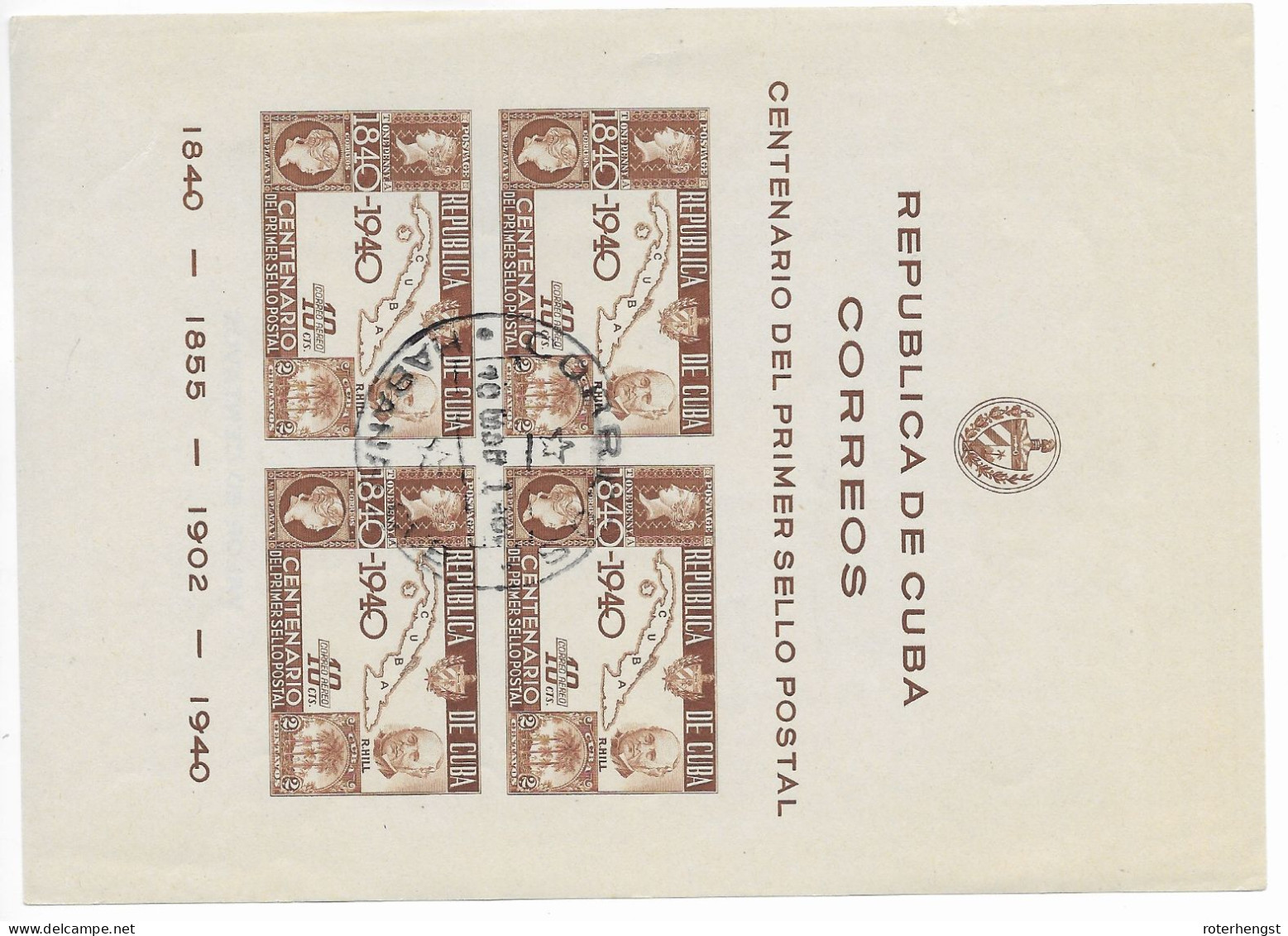 Cuba Sheet VFU 1940 18 Euros - Hojas Y Bloques
