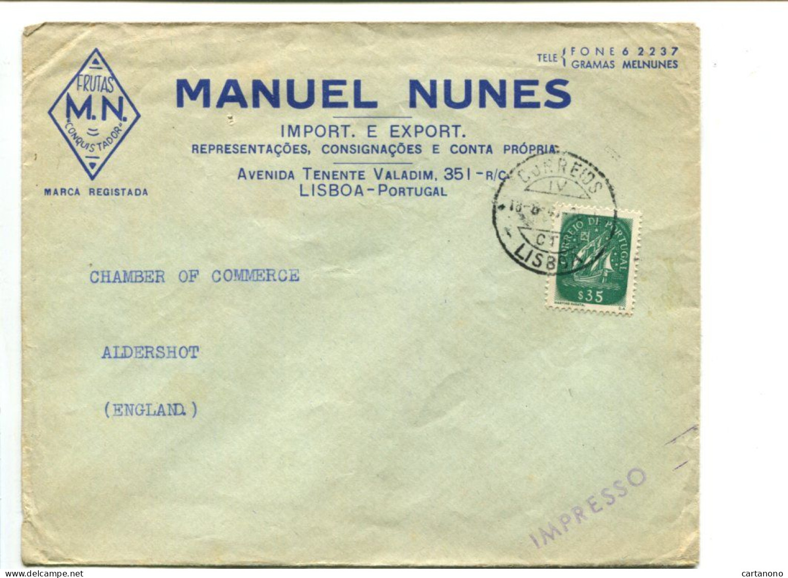 PORTUGAL- Affr. Sur Lettre Pour L'Angleterre Tarif Imprimés - En Tête Manuel NUNES - Covers & Documents