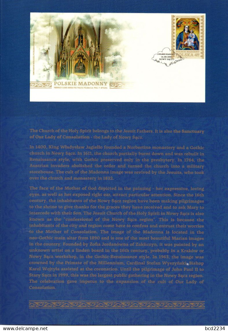 POLAND 2023 POLISH POST OFFICE LIMITED EDITION FOLDER: POLISH MADONNAS LADY OF CONSOLATION NOWY SACZ HOLY SPIRIT CHURCH - Lettres & Documents