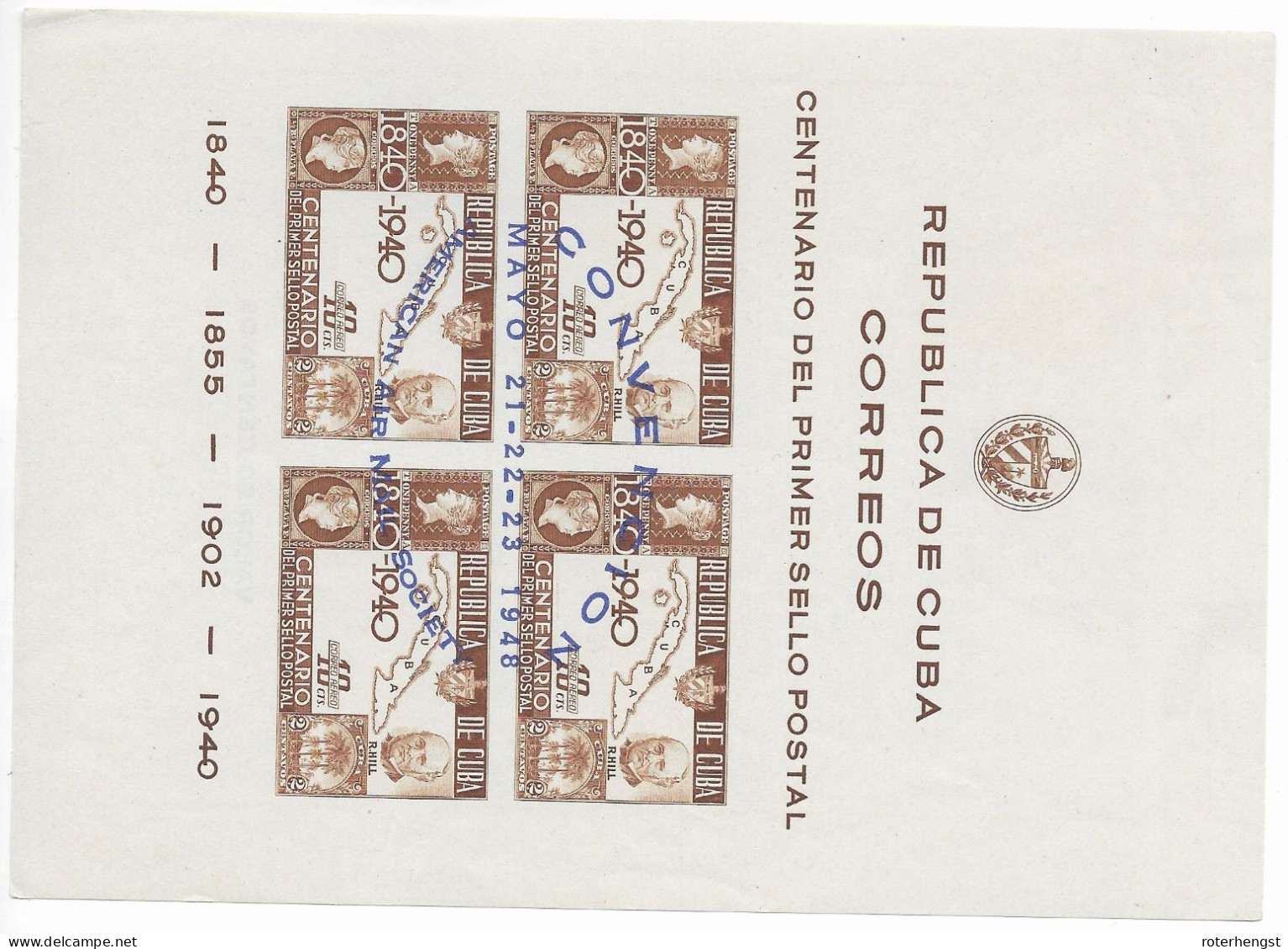 Cuba Sheet Mlh * (two Hinge Traces On Border)  16 Euros 1948 - Hojas Y Bloques