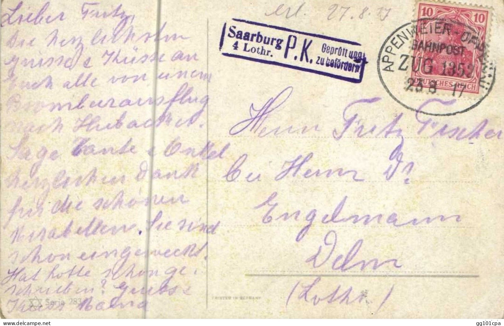 Cachet Saarburg 4 PK Gepruft Lothr + Ambulant Appenweier-Oppenau ZUG 1352 1917 (paiement Par MANGOPAY UNIQUEMENT) - Prisoners Of War Mail