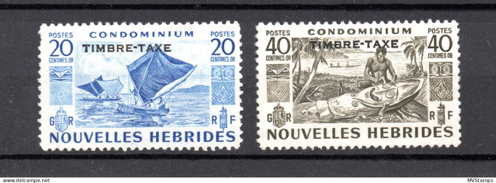 New Hebrides 1953 Old Overprinted Postage-due Stamps (Michel P 33/4) Unused/no Gum - Strafport