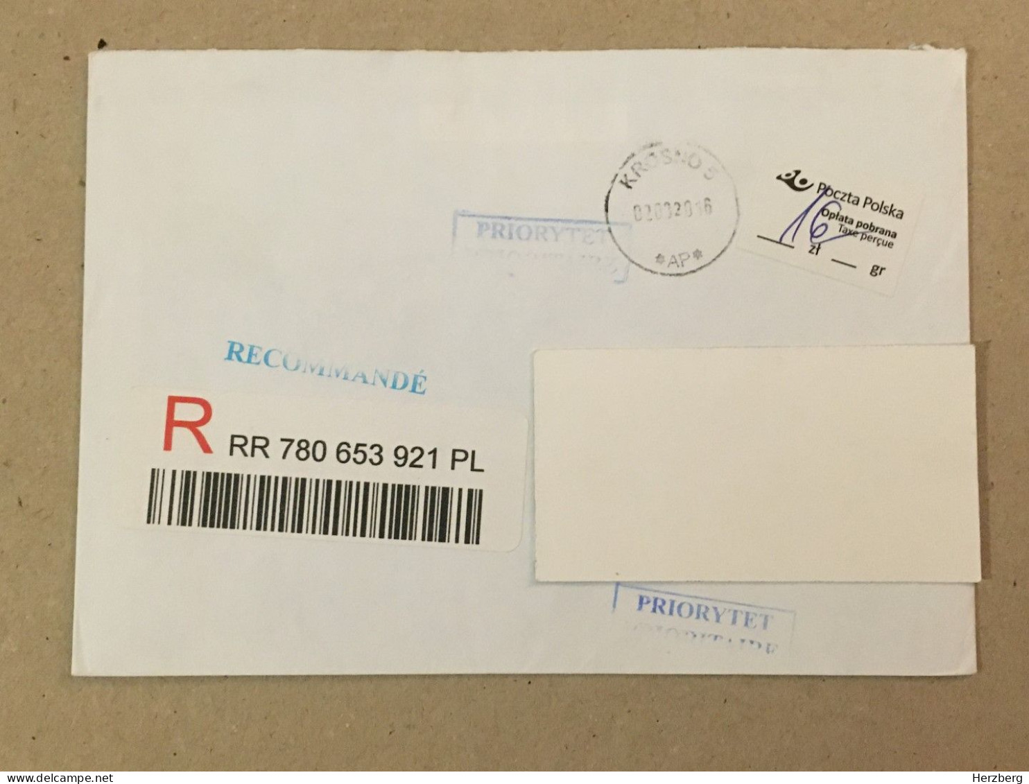 Poland Polska Used Letter Stamp Circulated Cover Registered Barcode Label Printed Sticker Stamp 2020 - Altri & Non Classificati