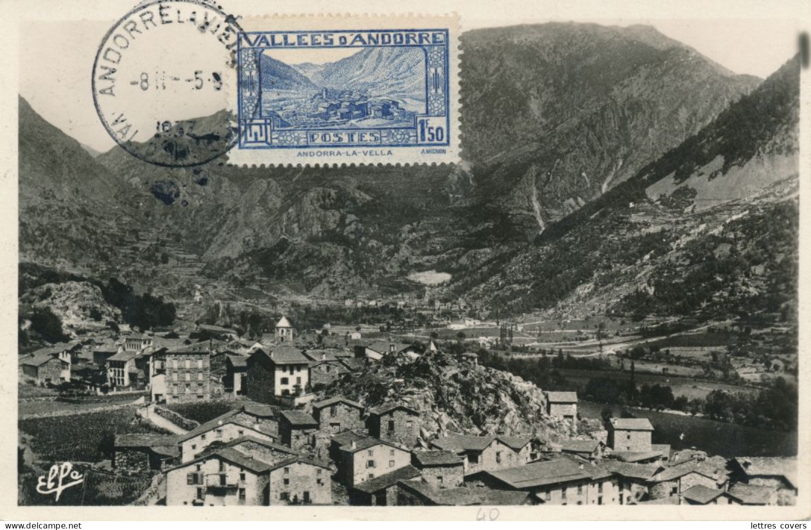 1933 ANDORRE Carte Maximum N° 40 1f50  Andorra La Vella Val D'Andorre  - Andorra Maxi Card PC - Cartes-Maximum (CM)