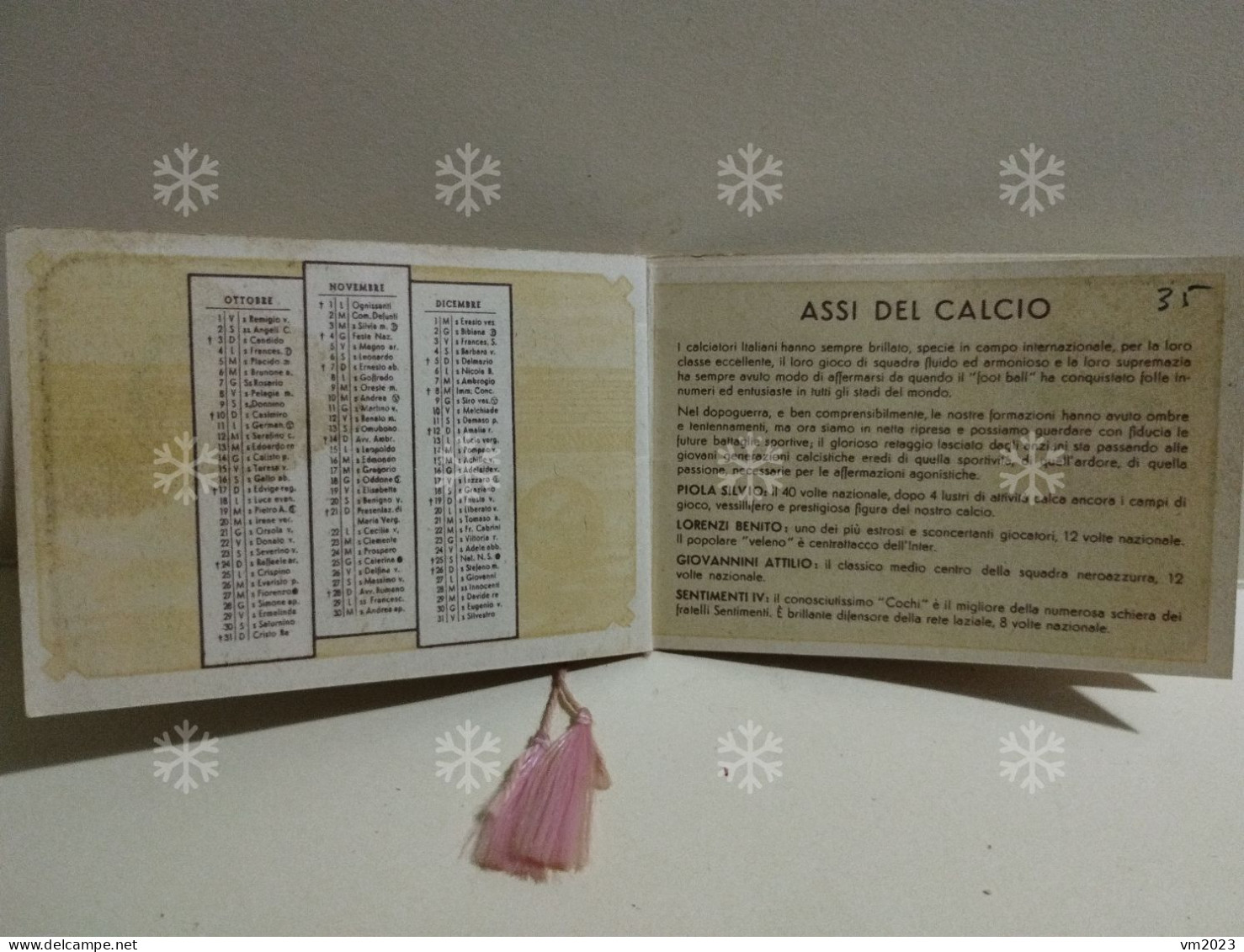 Calendario BILARDO Roma. Assi Del Calcio SILVIO PIOLA SS Lazio. Amadei Galli Casari Tognon Cervato Moro - Petit Format : 1941-60