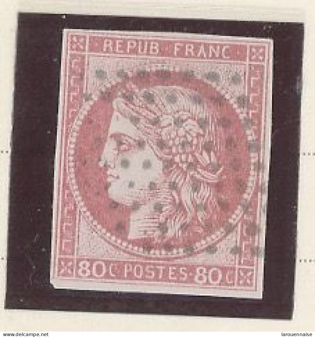 INDE-COLONIES GÉNÉRALES  N°21 CÉRÈS 80c ROSE TTB  Obl LOSANGE MUET 9x9 POINTS  RONDS DE PONDICHERY - Usados