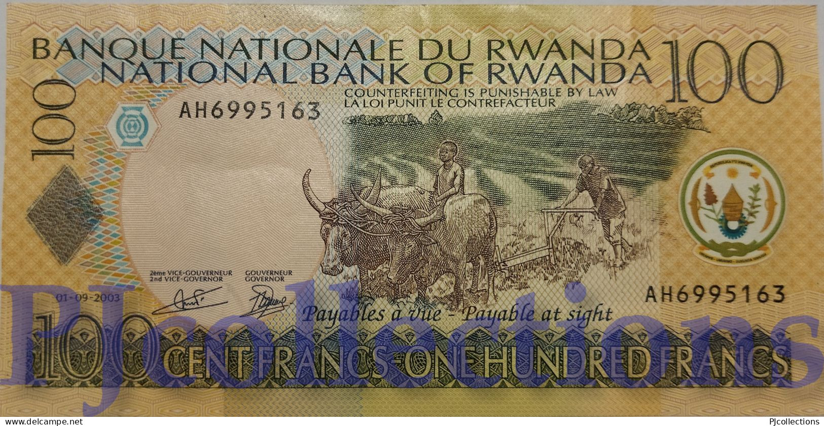 RWANDA 100 FRANCS 2003 PICK 29b XF+ - Rwanda