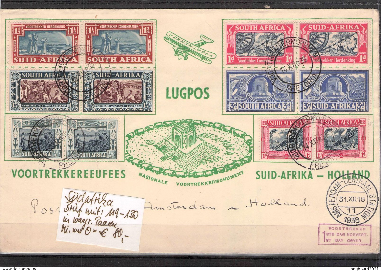 SOUTH AFRICA - FDC 1938 VOORTREKKER Mi 119-130 / 5235 - FDC