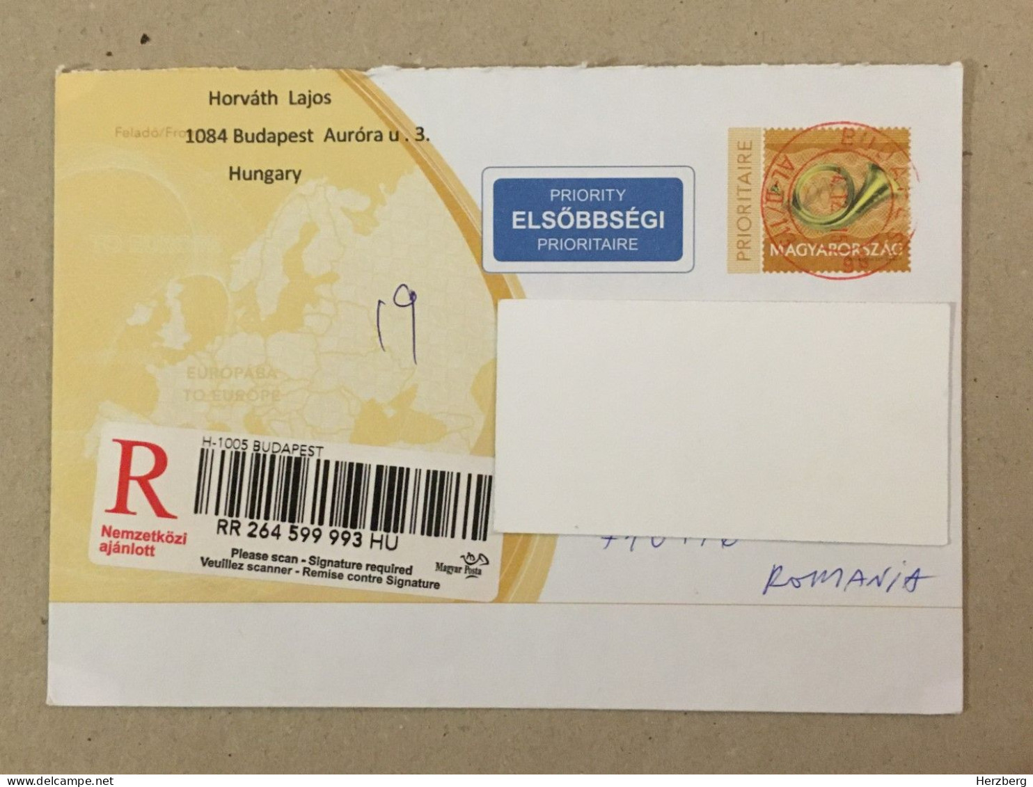 Hungary Magyarorszag Used Letter Stamp Postal Stationery Registered Cover Postal Label Printed Sticker Stamp 2015 - Briefe U. Dokumente