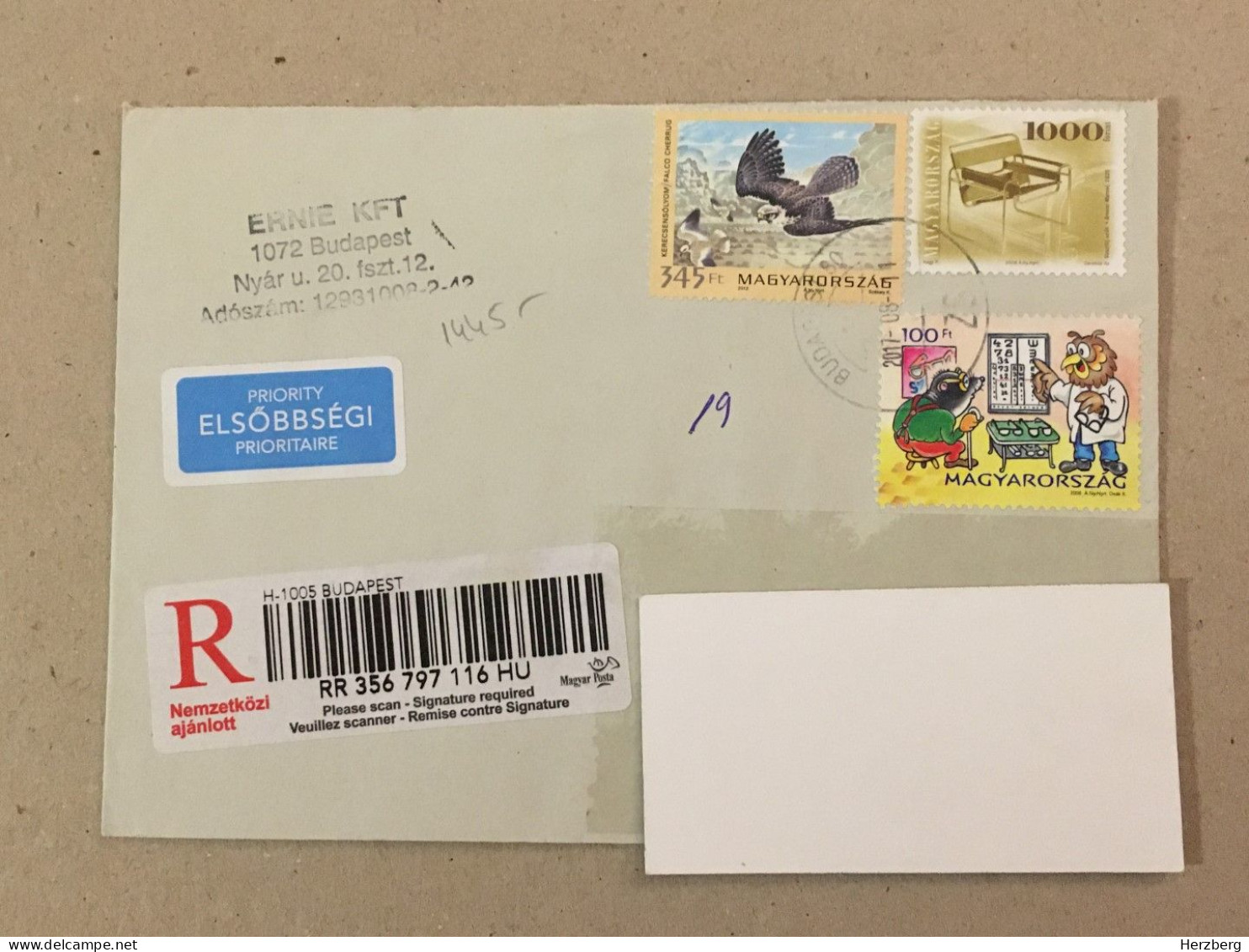 Hungary Magyarorszag Used Letter Stamp Cover Furniture Hawk Eagle Label Printed Sticker Stamp Registered Comics 2017 - Brieven En Documenten