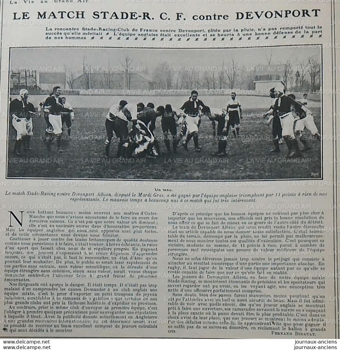 1907 RUGBY - STADE FRANÇAIS Et RACING CLUB DE FRANCE CONTRE DEVONPORT - LA VIE AU GRAND AIR - Rugby