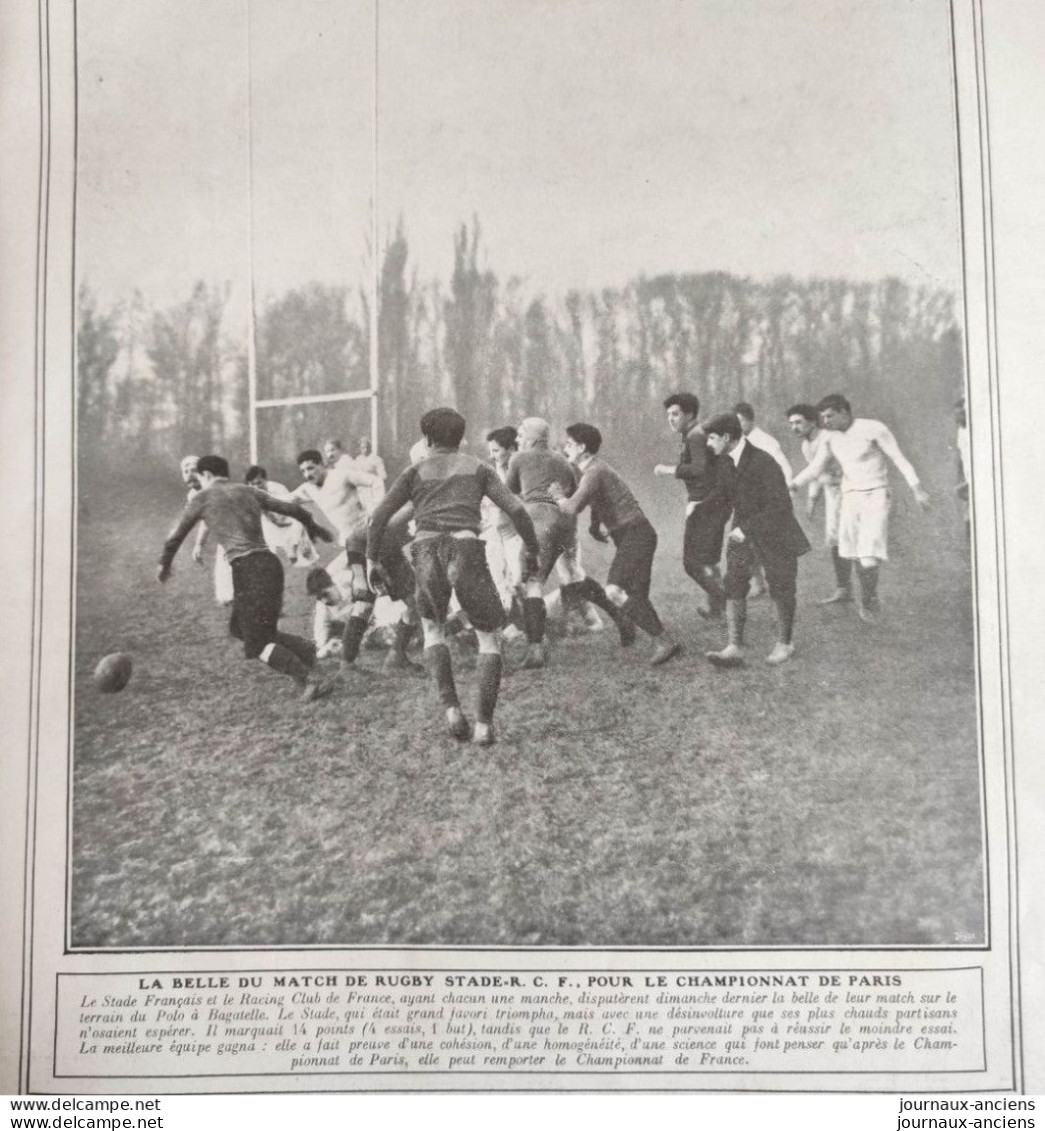 1907 RUGBY - CHAMPIONNAT DE PARIS - STADE FRANÇAIS = RACING CLUB DE FRANCE - LA BELLE - TERRAIN DU POLO À BAGATELLE - Rugby