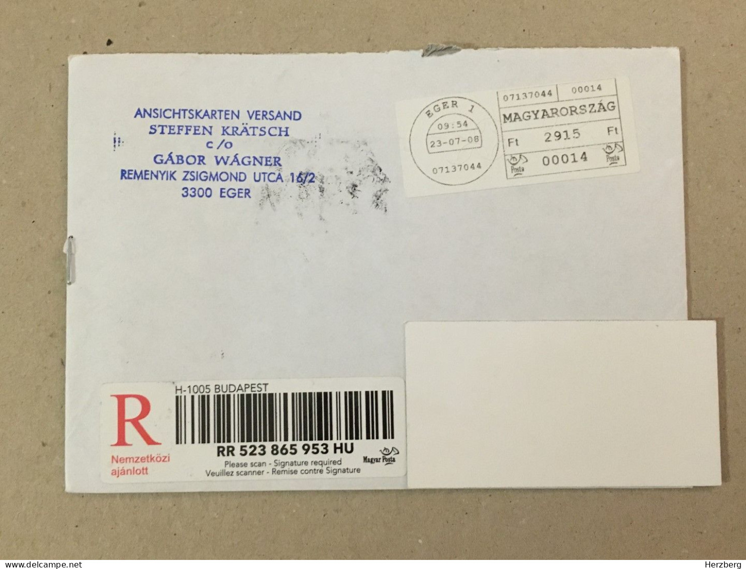 Hungary Magyarorszag Used Letter Stamp Cover Label Printed Sticker Stamp Registered 2023 - Lettres & Documents