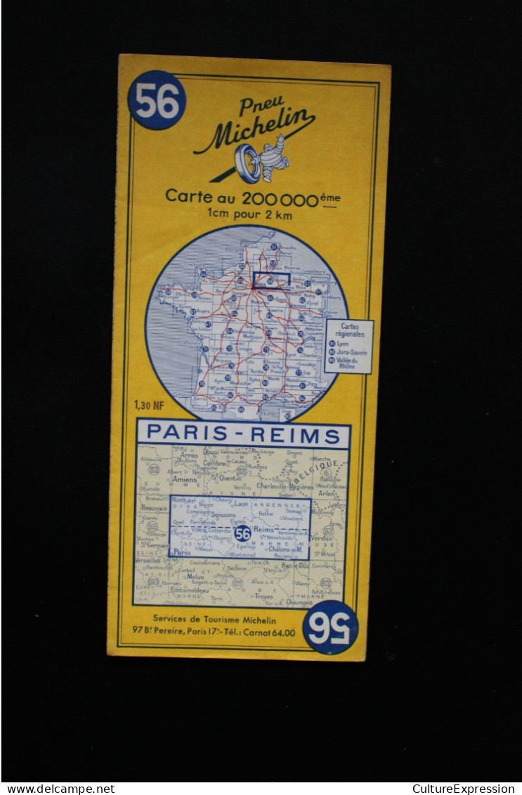 Carte Routière Michelin Au 200000ème N° 56 Paris - Reims 1960 - Mapas/Atlas