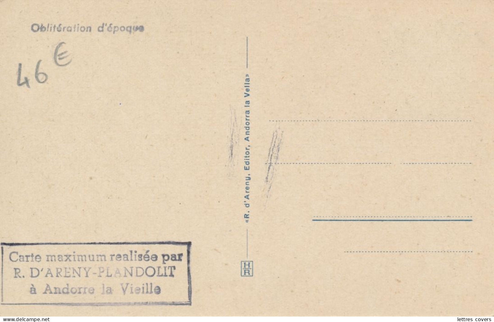 1951 ANDORRA Maxi Card N° 47 75cts Oratori Tipic De Meritxell  - Andorre Carte Maximum - Storia Postale