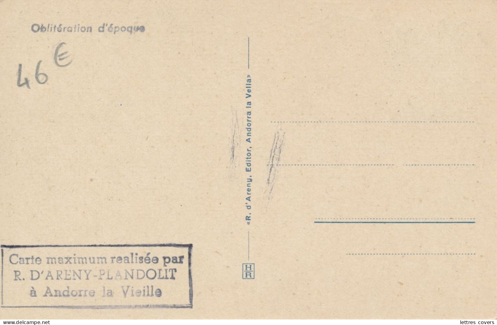 1951 ANDORRA Maxi Card N° 47 75cts Oratori Tipic De Meritxell  - Andorre Carte Maximum - Lettres & Documents
