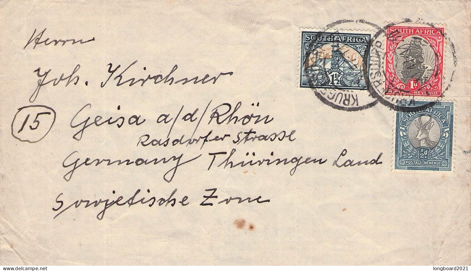 SOUTH AFRICA - LETTER 1947 - GEISA/DE / 5241 - Airmail