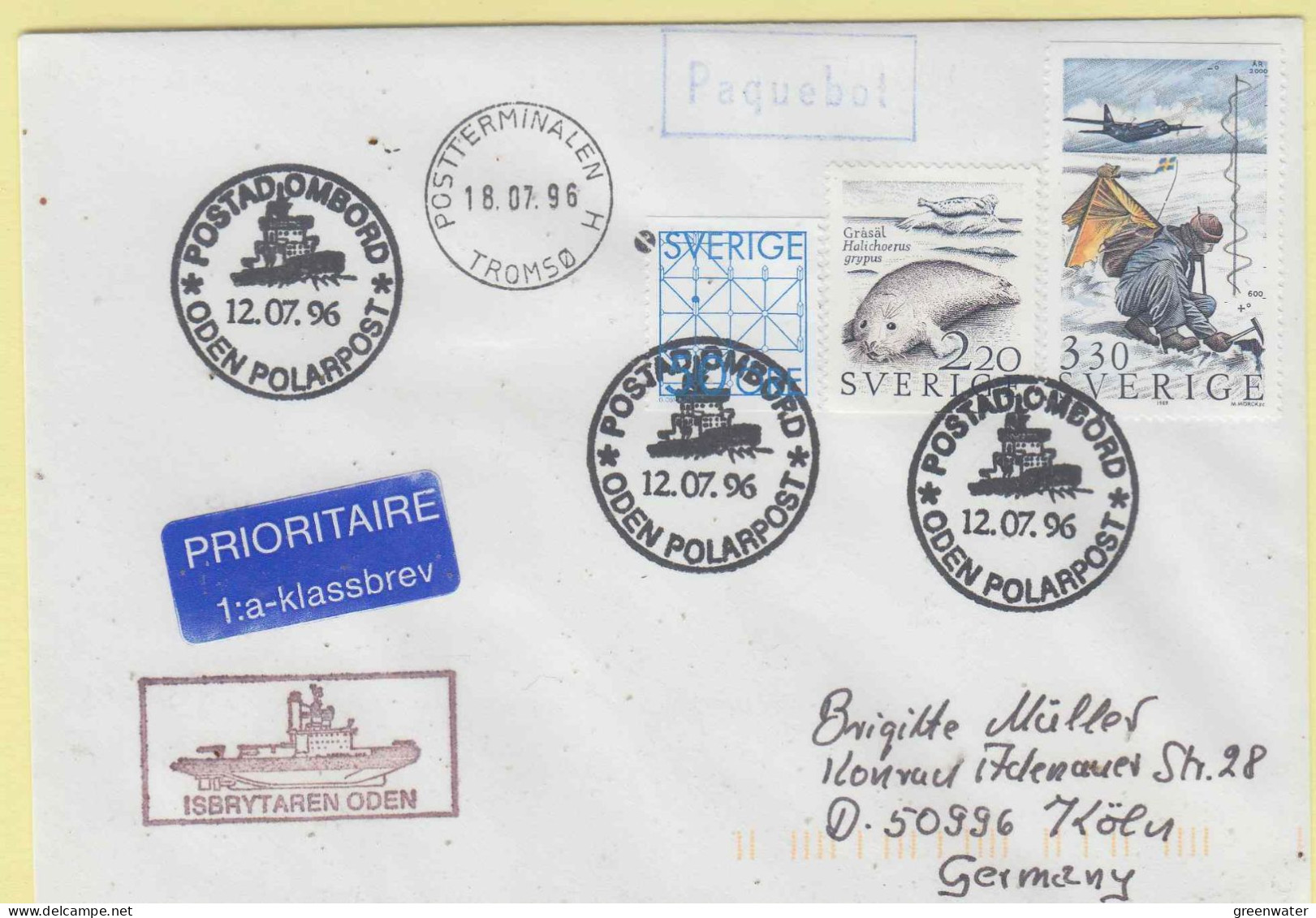 Sweden Isbrytaren Oden Ca Oden/Polarpost 12.07.1996 (JS153A) - Arctische Expedities