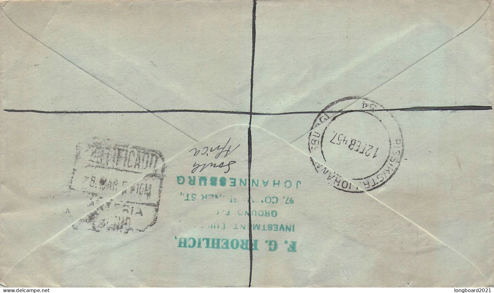 SOUTH AFRICA - REGISTERED MAIL 1957 JOHANNESBURG - MADRID / 5244 - Luchtpost