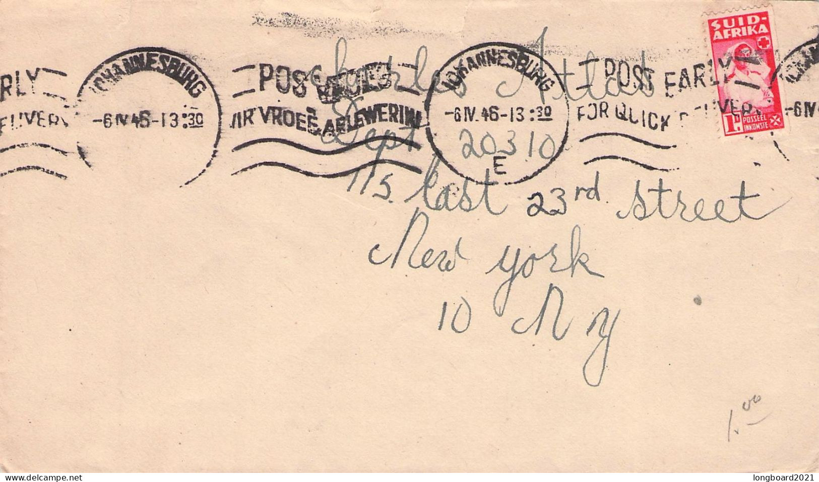 SOUTH AFRICA - MAIL 1946 JOHANNESBURG - NEW YORK / 5245 - Luftpost