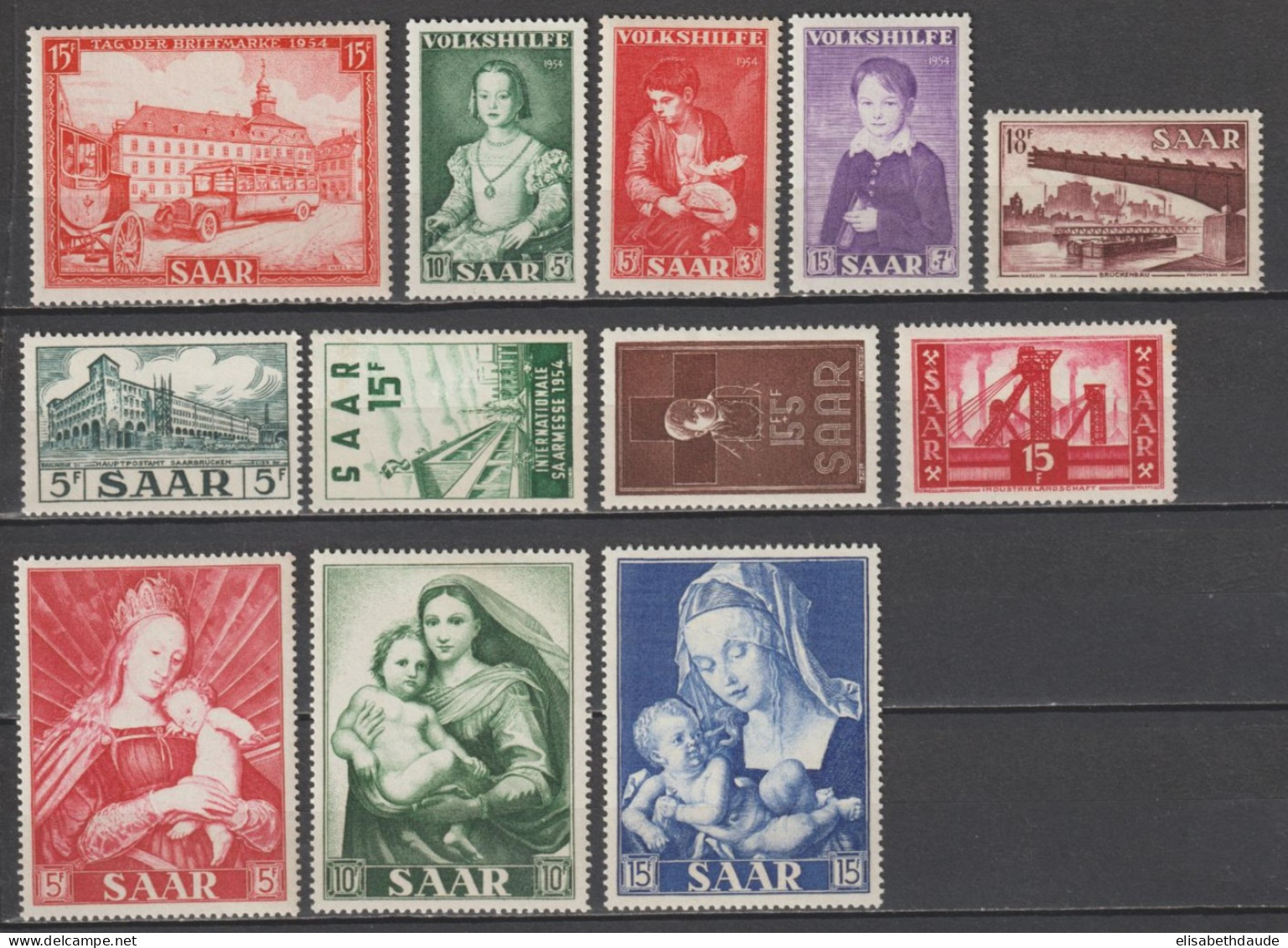 SAAR - ANNEE COMPLETE 1954 - YVERT N°327/338 ** MNH - COTE = 28.75 EUR. - Ongebruikt