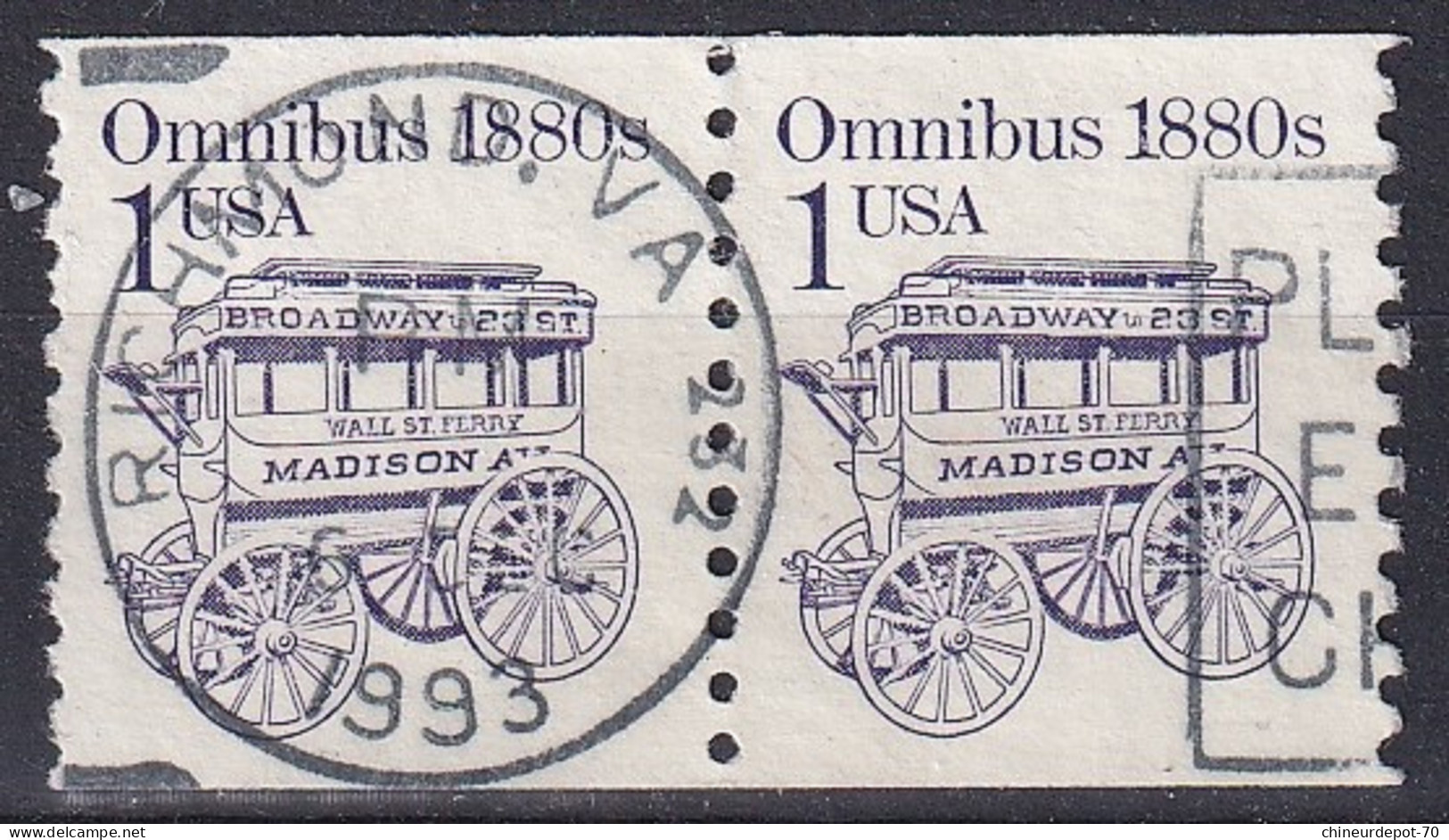 EN PAIRE OMNIBUS CACHET RICHMOND Ville En Virginie 1993 - Used Stamps