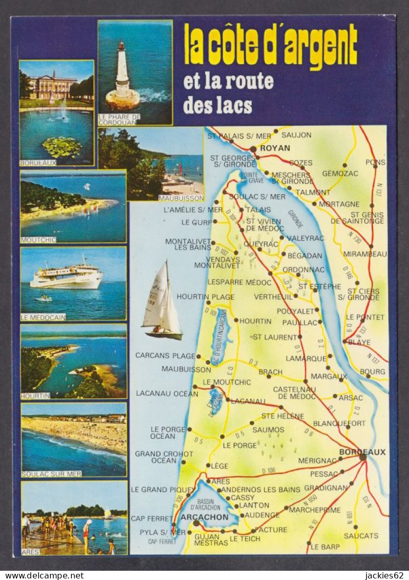 129502/ AQUITAINE, La Côte D'Argent Et La Route Des Lacs, Carte Géographique Illustrée - Franche-Comté