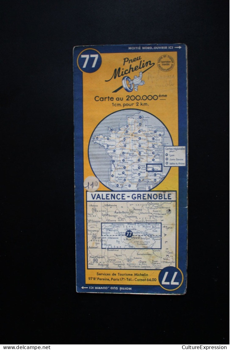 Carte Routière Michelin Au 200000ème N° 77 Valence - Grenoble 1953 - Maps/Atlas