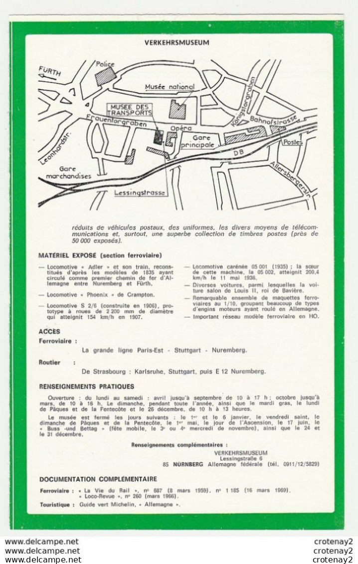 TRAIN Tramway Tram Allemagne NUREMBERG Verkehrsmuseum Musée Des Transports Fiche Descriptive & Plan Au Dos - Europa