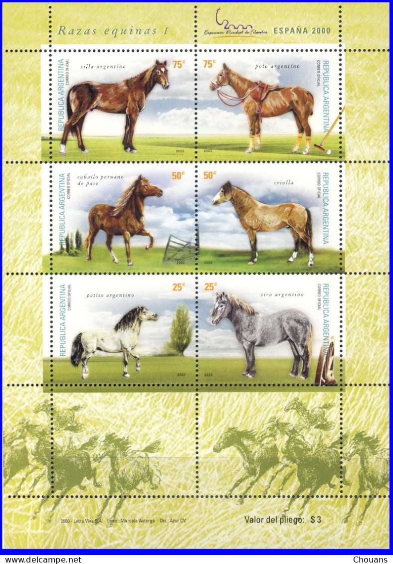 Argentine 2000. ~ YT 2197 à 2202** - Chevaux - Neufs