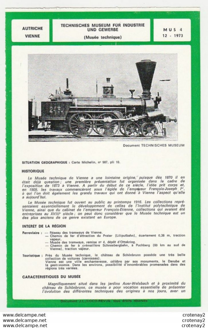 TRAIN Tramway Tram Autriche VIENNE Technisches Museum Für Industrie Musée Technique Fiche Descriptive & Plan Au Dos - Europa