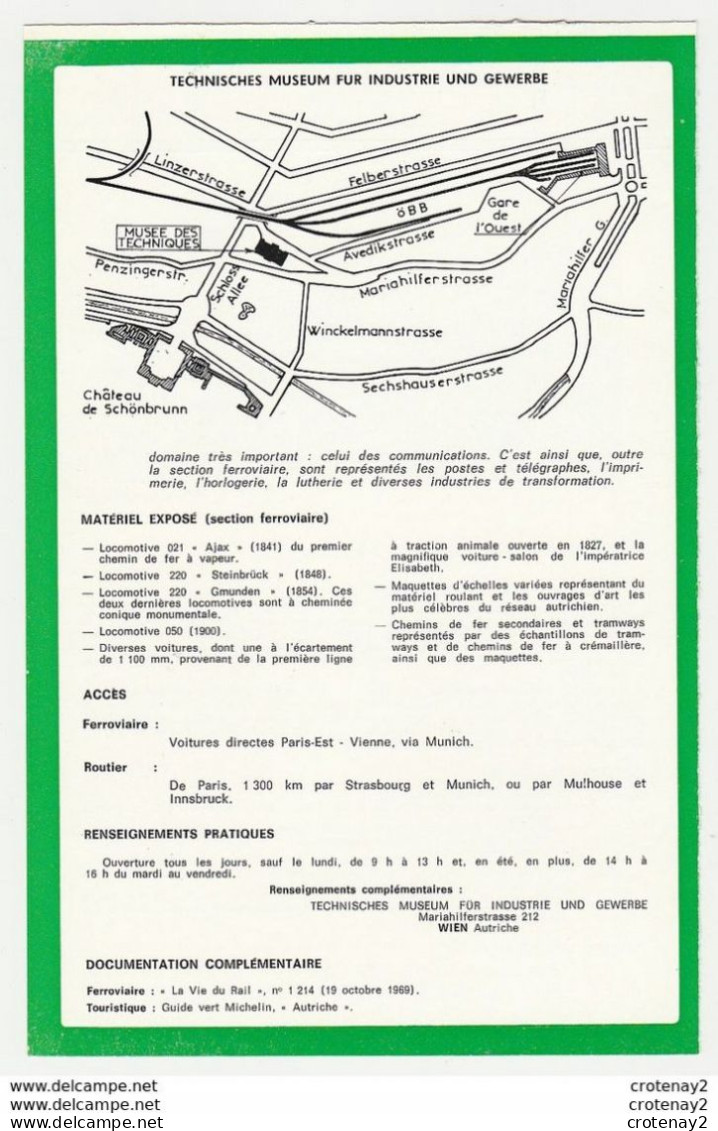 TRAIN Tramway Tram Autriche VIENNE Technisches Museum Für Industrie Musée Technique Fiche Descriptive & Plan Au Dos - Europe