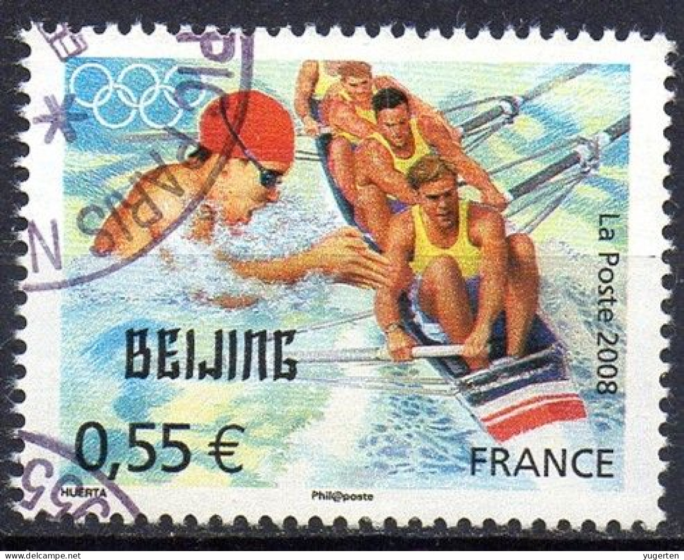 FRANCE 2008 - 1v - Used - Aviron - Rudern - Rowing - Canottaggio - Roeien - Remo Natation Schwimmen - Swimming Natación - Zomer 2008: Peking