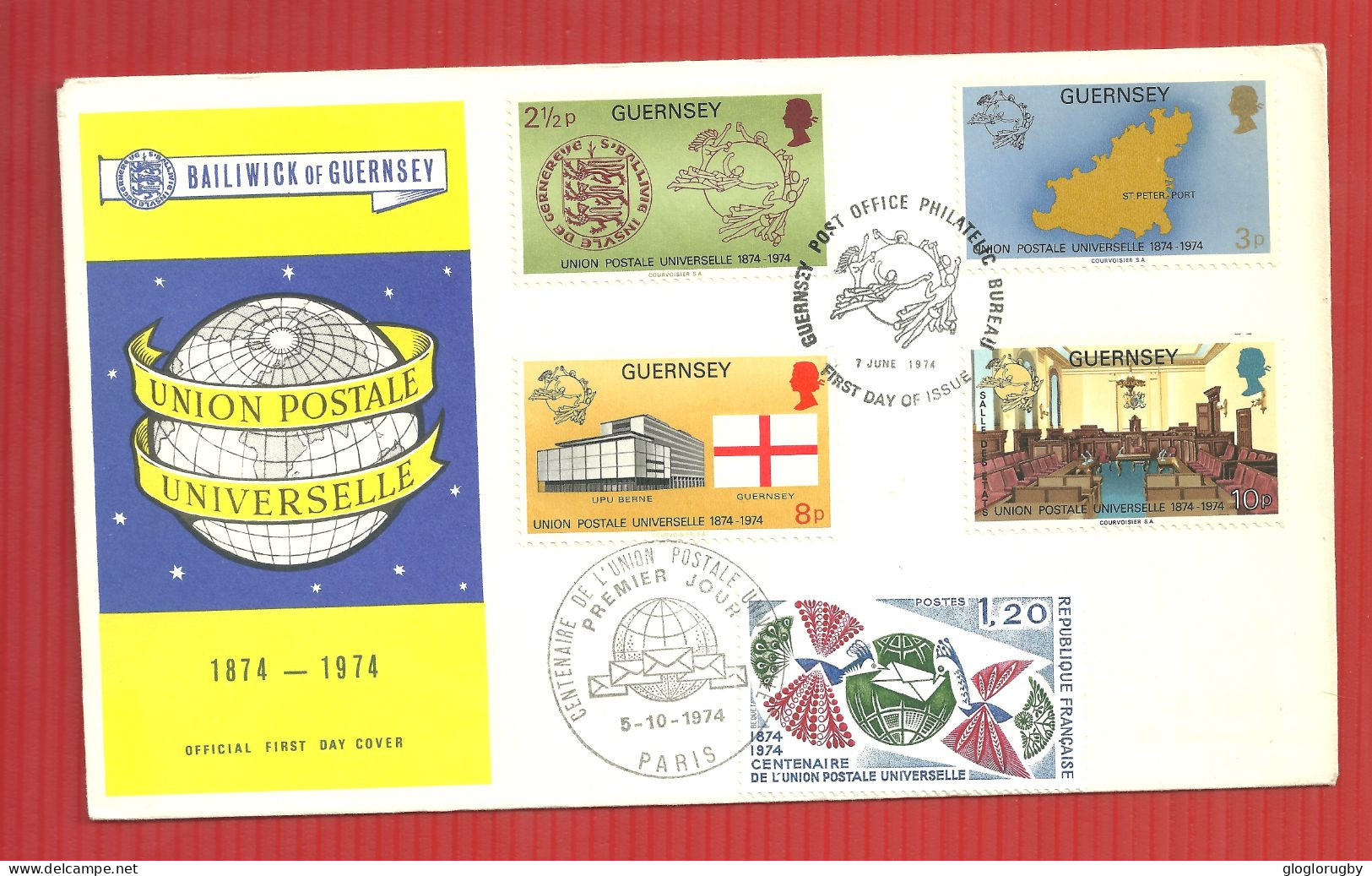 FDC U.P.U GUERNSEY 7 6 1974 - 1971-80 Ediciones Decimal